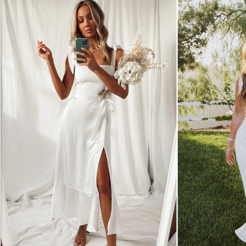 NWT Show Me Your Mumu Garden Midi Dress in Ivory Luxe Satin